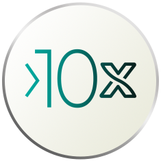 Circled icon with >10X inside