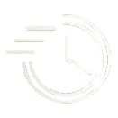 Circled icon with a clock with lines indicating time passing fast inside